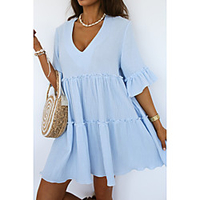 2021 european and american cross-border spring and summer new style v-neck loose fashion short dress with wooden ears 8506 miniinthebox