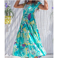 2021 european and american fashion new amazon wish printed floral short sleeve round neck stitching high waist dress women miniinthebox