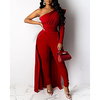 2021 european and american new style red one-shoulder puff sleeve skinny long mop jumpsuit miniinthebox