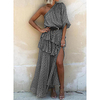 2021 european and american new summer evening dress high waist skirt polka dot temperament oblique shoulder long chiffon dress women miniinthebox