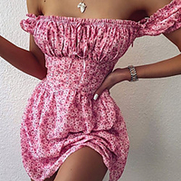 2021 european and american spring and summer cross-border new style one-shoulder small floral print small fresh and sweet short-sleeved dress miniinthebox