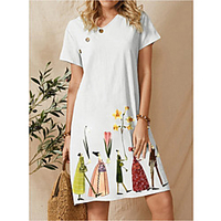 2021 european and american style amazon smartone cartoon flower print button v-neck short-sleeved dress miniinthebox
