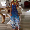 2021 european and american summer blue long skirt printed sling long sleeve temperament commuter mid-waist dress miniinthebox