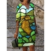 2021 new color matching printed patchwork v-neck loose bamboo retro literary round neck five-point sleeve plus size dress miniinthebox