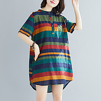 2021 new fashion plus size literary fan cotton and linen printed dress miniinthebox