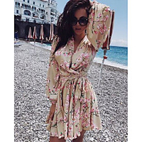 2021 spring european and american foreign trade new dress wish amazon v-neck long-sleeved lace-up dress short skirt miniinthebox
