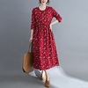 2021 spring new literary large size thin waist long-sleeved dress printed waist mid-length cotton and linen skirt miniinthebox