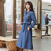2021 spring new mid-length denim dress female korean version loose waist bow tie denim trench coat miniinthebox