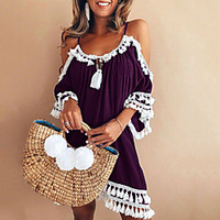 2021 summer cross-border female amazon hot style hanging neck fringe skirt solid color strapless stitching suspender skirt dress miniinthebox