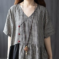 2021 summer new retro disc button long cotton and linen dress women