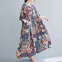 2021 summer new style retro printing fat sister mm large size loose slim dress foreign trade women