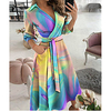 2021ebay aliexpress wish hot spring and summer fashion long-sleeved v-neck print bag hip dress women