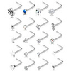 20g 20pcs nose ring cz nose stud retainer l shaped nose piercing jewelry set stainless steel silver tone