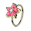 20g 8mm gold plated surgical steel pink opalite flower and cz nose ring and cartilage hoop