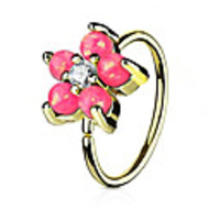 20g 8mm gold plated surgical steel pink opalite flower and cz nose ring and cartilage hoop