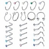 20g cz nose rings hoop l-shaped stainless steel nose rings studs screw opal nose studs c-shaped nose piercing hoop jewelry 25pcs