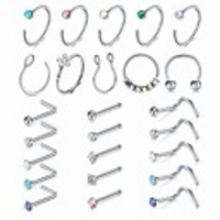 20g cz nose rings hoop l-shaped stainless steel nose rings studs screw opal nose studs c-shaped nose piercing hoop jewelry 25pcs