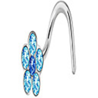 20g surgical steel aqua blue gemmed flower top nose screw