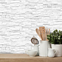 20x10cmx9pcs White Stone Brick Wall Stickers Retro Oil-proof Waterproof Tile Wallpaper For Kitchen Bathroom Ground Wall House Decoration