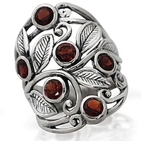 2.16ct. natural garnet 925 sterling silver filigree leaf ring size 8.5