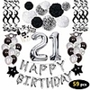 21st birthday decorations, 21st happy birthday decorations balloons party supplies, 21 birthday balloons banners confetti hanging swirls paper pompoms cake topper, for her women girls man