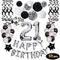 21st birthday decorations, 21st happy birthday decorations balloons party supplies, 21 birthday balloons banners confetti hanging swirls paper pompoms cake topper, for her women girls man