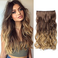 22 Inch Long Wavy Synthetic 5 Clips in One Piece Hair Weave Hairpiece For Women Clip-in Hair Extensions Grey Brown Blonde miniinthebox