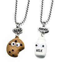 2/3/4 packs bff best friends forever tags kids pendant necklace set (2-pack cookie milk)