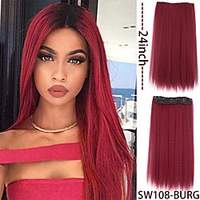 24 Inch Secret Hidden Synthetic Hair Extension Wig Black Wine Red Wig 5 Clips Women