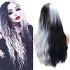 24 inches Black Silver White Long Curly Wavy Wigs Half Black and Half White Synthetic Anime Cosplay Carnival Wigs for Women Girls miniinthebox