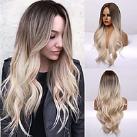 24 Inches Ombre Brown Wig Synthetic Long Wigs for Women Natural Wave Hair Wigs Middle Part Heat Resistant Natural Looking Wigs miniinthebox