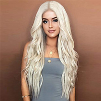 24 inches Platinum Blonde Curly Wavy Heat Resistant Synthetic Hair Wigs for Women Middle Parting None Lace Front Hair Replacement Wigs miniinthebox