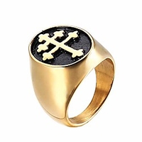 24k gold plated lorraine cross knights templar crusader crowe pattern stainless steel ring for men, hip hop rock punk jewelry gift (gold,  9)