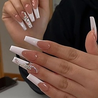 24pcs Butterfly Decorated False Nails Long Ballet Rhinestone Removable Paragraph Manicure Fake Nail Tips Full Cover Acrylic miniinthebox