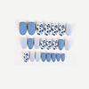 24pcs/pack Blue Fake Nail Stickers Wearable Nails Finished Nails Removable Nails European And American French Ballet Nails