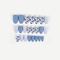 24pcs/pack Blue Fake Nail Stickers Wearable Nails Finished Nails Removable Nails European And American French Ballet Nails
