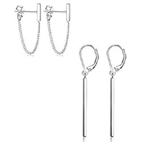 2pairs sterling silver minimalist chain earrings vertical bar dangle earrings sterling silver bar earrings for women