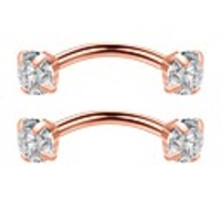 2pcs 16g 6mm 1/4inch stainless steel 3mm cubic zirconia gem internally thread curved barbell eyebrow tragus lip ring piercing jewelry - rose gold