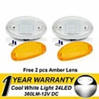 2Pcs 3.5W 6500K 2X 12V 24 LED Camper RV Exterior Interior Porch Utility Trailer Van Oval Light