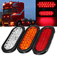 2Pcs 4.8W 6000K Oval Trailer Lights Super Bright Red 24LED Brake Turn Stop Marker Reverse Tail Lights with Waterproof Rubber Gaskets for Boat Trailer Truck RV