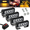 2Pcs 4LED Yellow Light Car Strobe Flash Grille Light Warning Emergency Lamp Waterproof Super Bright