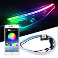 2pcs Car Sequential Flowing RGB Daytime Running Light DRL APP Multi Color LED Light Strip Turn Signal Lights For Headlight