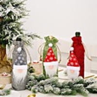 2pcs Christmas Decorations Forest Old Man Linen Wine Bottle Bag Creative Faceless Doll Wine Bottle Bag Wine Set