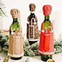 2pcs Christmas Ornament Lace Apron Wine Bottle Cover Creative New Wine Cover Apron Wine Cover