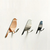 2pcs Creative Bird Shape Stainless Steel Kitchen Bathroom Self-Adhesive Storage Hook