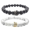 2pcs crown couples bracelet kingamp;queen crown 8mm natural stone bracelet for menamp;women