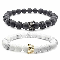 2pcs crown couples bracelet kingamp;queen crown 8mm natural stone bracelet for menamp;women