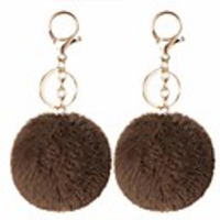 2pcs faux rabbit fur ball pom pom keychain for car key ring phone handbag charm tote pendant, dark green