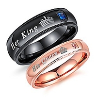 2pcs matching set couple rings his queen and her king stainless steel promise rings engagement band (men size 10 amp; women size 5)
