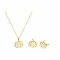 2pcs pumpkin pendant necklace earring set for women thanksgiving halloween jewelry(gold)